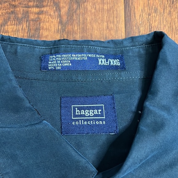 Men's Haggar navy button down patterned dress shirt XXL - Picture 3 of 5